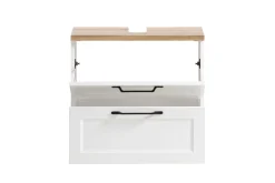 Ensemble de salle de bain Meran | Meuble lavabo, armoire de toilette avec éclairage | Blanc