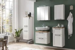 Ensemble de salle de bain Meran | Meuble lavabo, armoire de toilette avec éclairage | Blanc