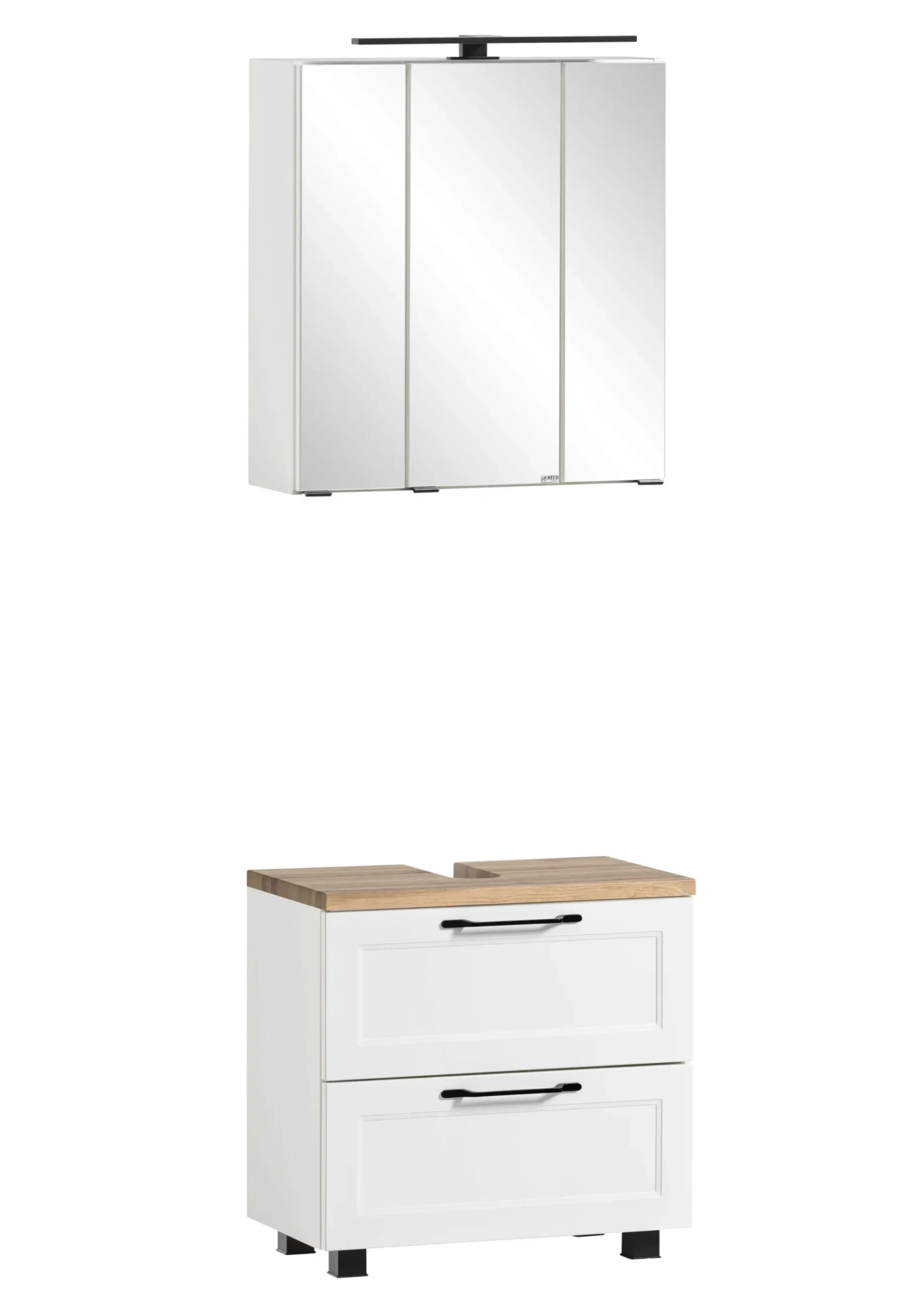 Ensemble de salle de bain Meran | Meuble lavabo, armoire de toilette avec éclairage | Blanc