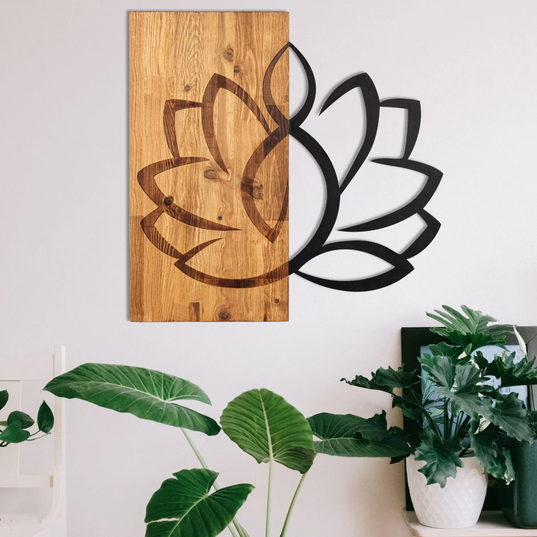 Enzo Dekoratives Wandaccessoire aus Holz | Holzrahmen | 58 x 58 cm