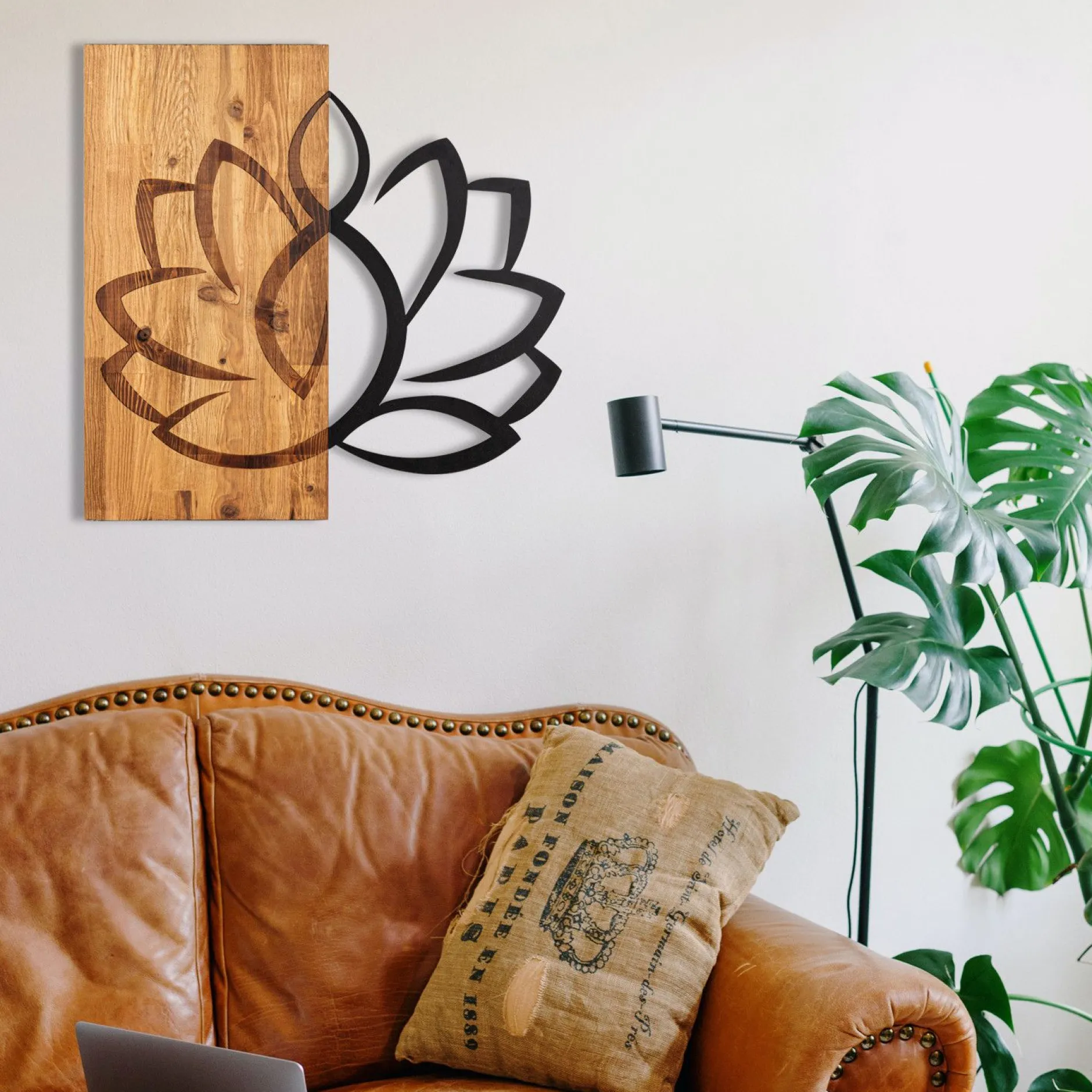Enzo Dekoratives Wandaccessoire aus Holz | Holzrahmen | 58 x 58 cm