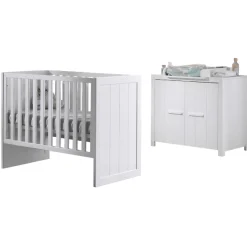 ErikBabyzimmer : Babybett 60x120cm, Kommode, Wickeltisch - weiß