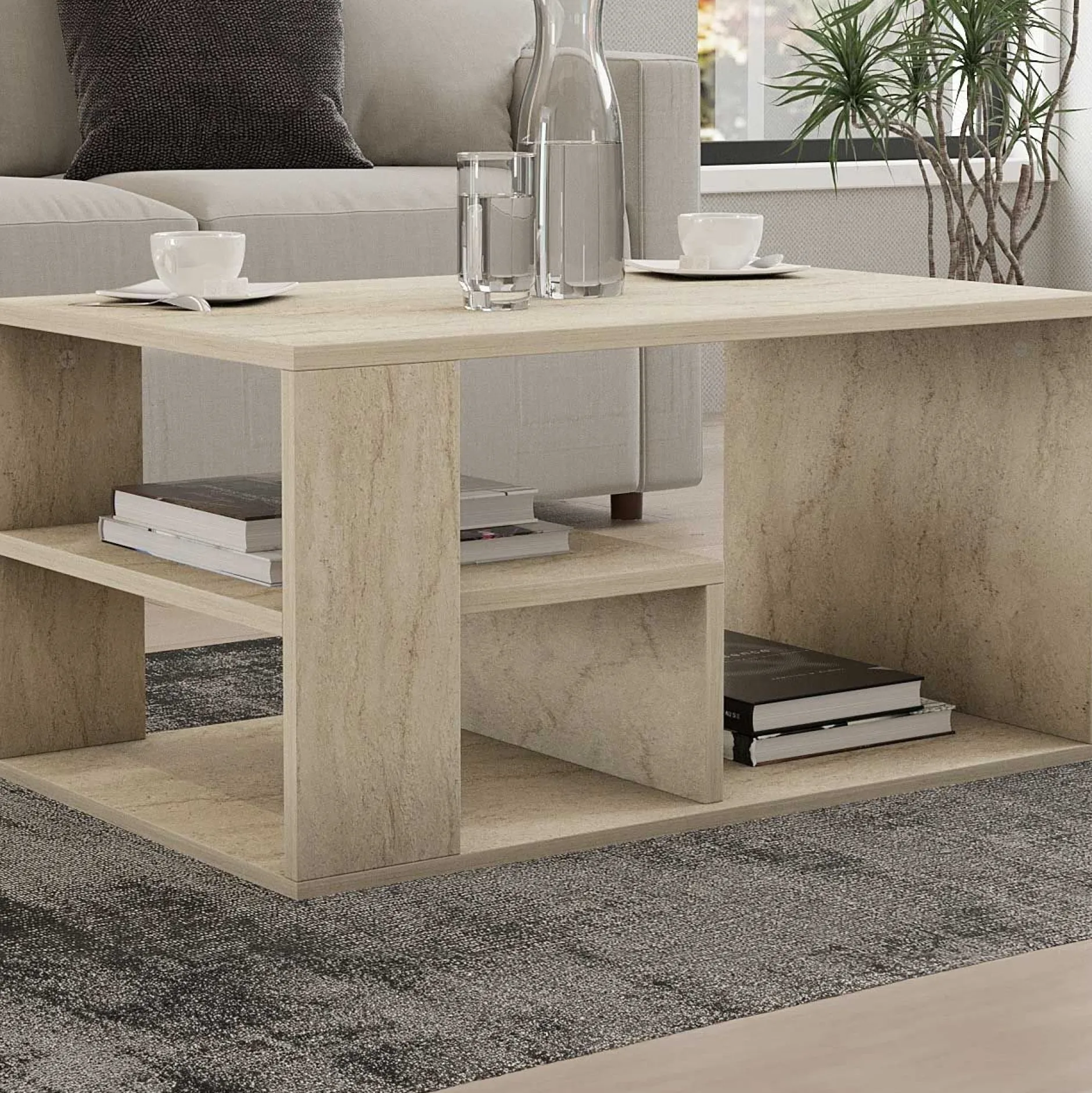 Eros Couchtisch | 100 % MELAMIN | Travertin