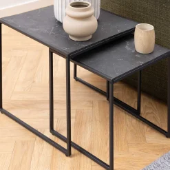 2er-Set Beistelltische Idris - Marmor/Schwarz