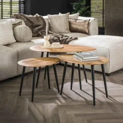 3er-Set Couchtische Auranne Akazie massiv