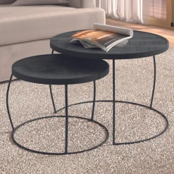 2er-Set Couchtische Lars-schwarzes Magnolienholz