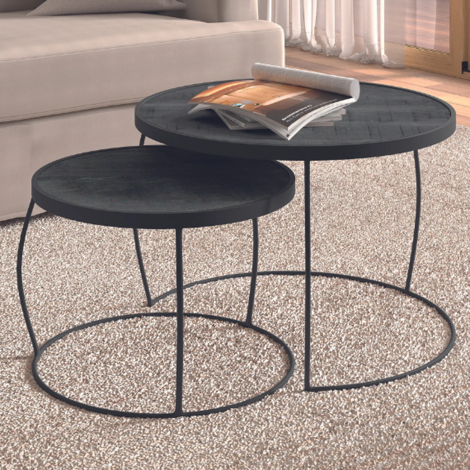 2er-Set Couchtische Lars-schwarzes Magnolienholz