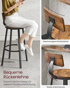 2er-Set hohe Barstühle mit Rückenlehne, einfache Montage