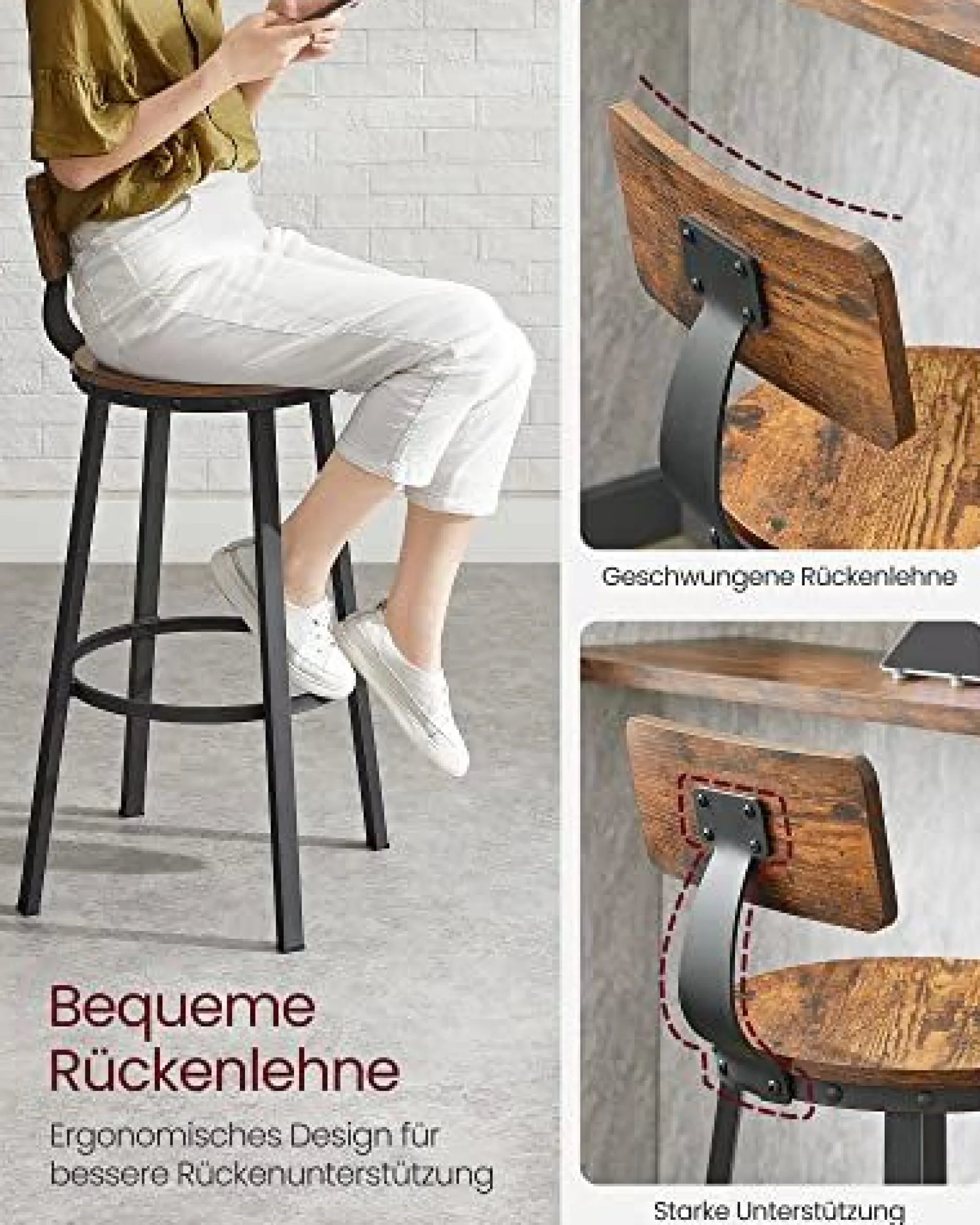 2er-Set hohe Barstühle mit Rückenlehne, einfache Montage