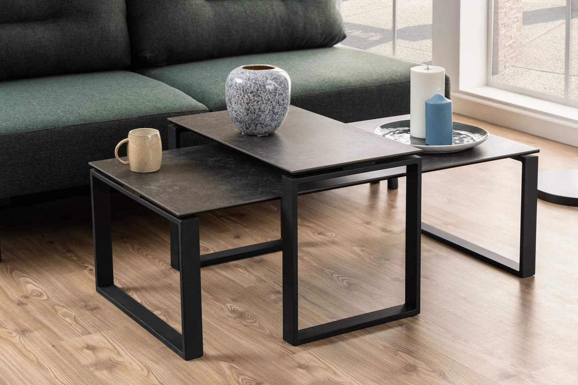 2er-Set Nicola Couchtische mit Keramikplatte - schwarz