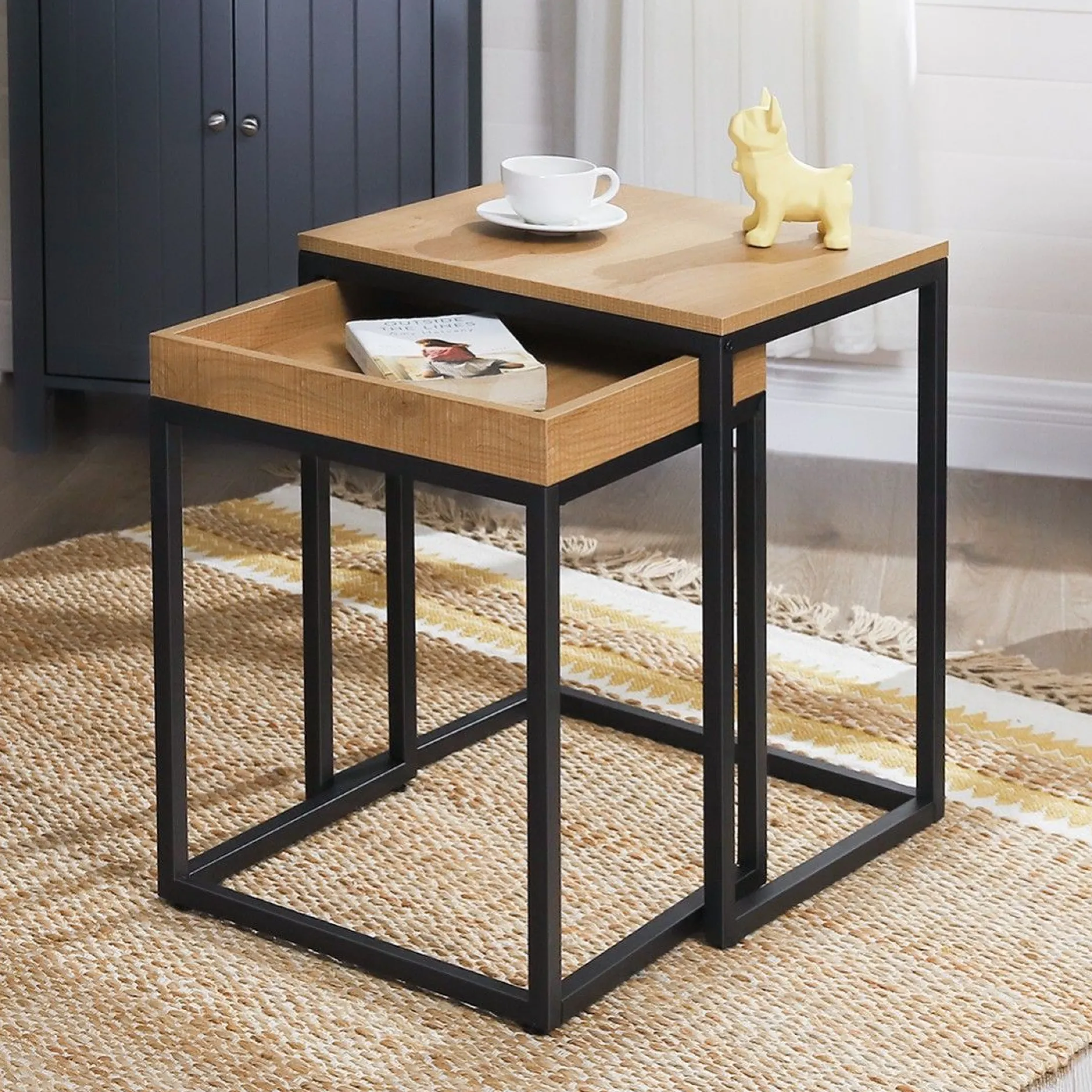 2er-Set quadratische Beistelltische Hanne 45x40 - mango/sch