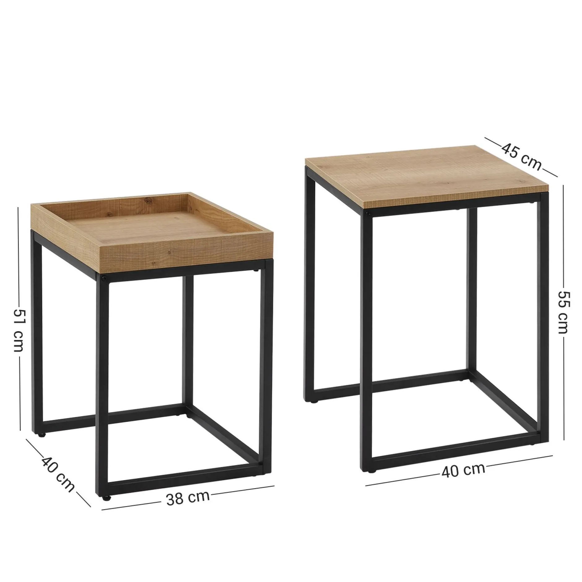 2er-Set quadratische Beistelltische Hanne 45x40 - mango/sch