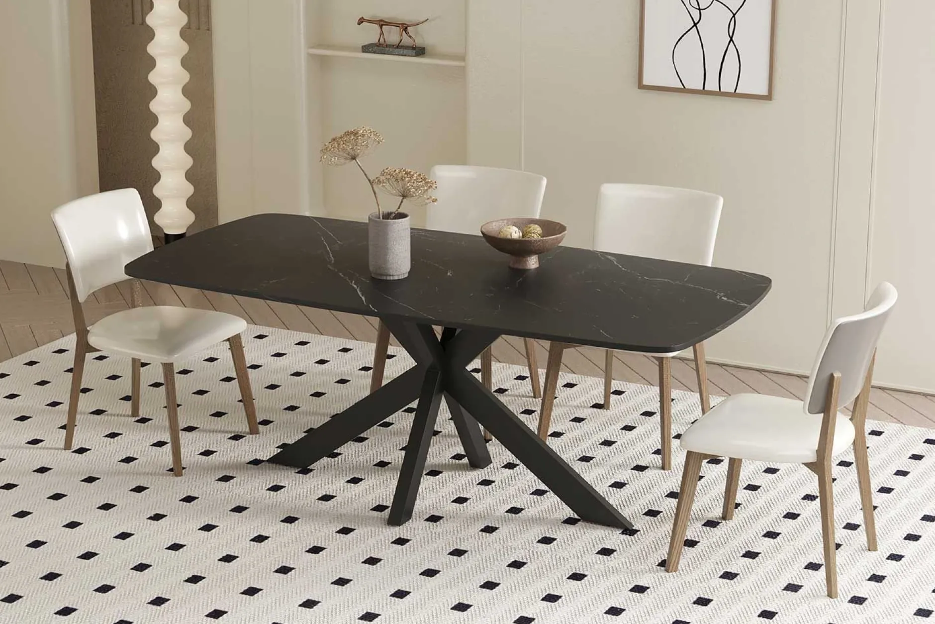 Esstisch Apollo | 180 x 90 x 76 cm | Schwarzes Steindesign