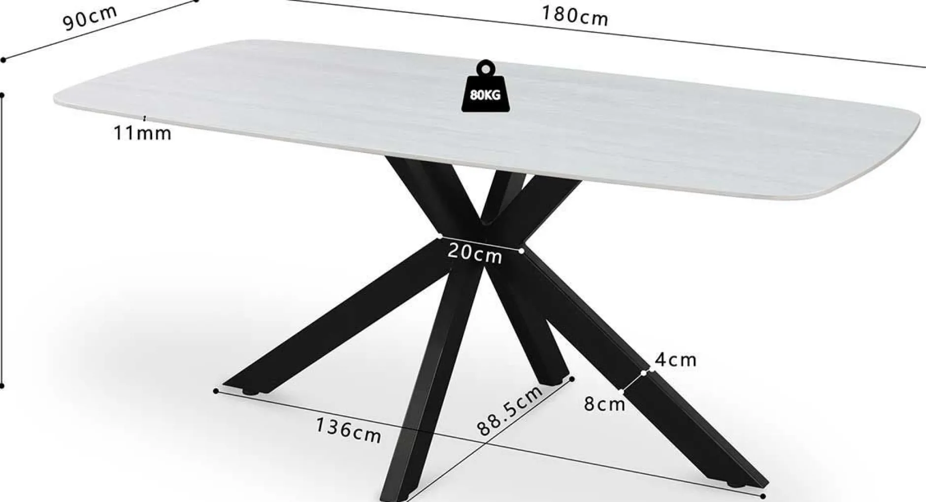 Esstisch Apollo | 180 x 90 x 76 cm | Stein / Grau