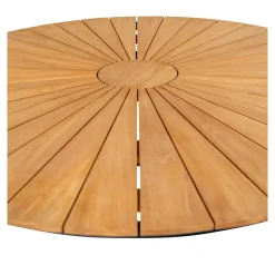 Esstisch aus natürlichem Teakholz mit schwarzen Metallbeinen