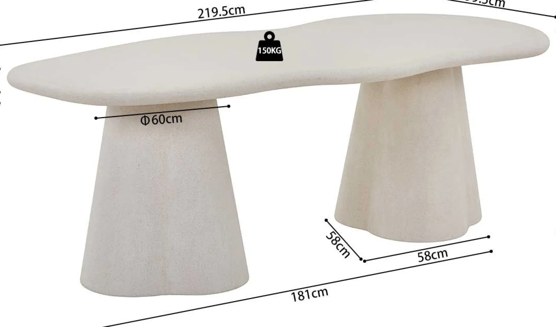 Esstisch Faro - 220x100x76cm - Zementfarbe - weiß