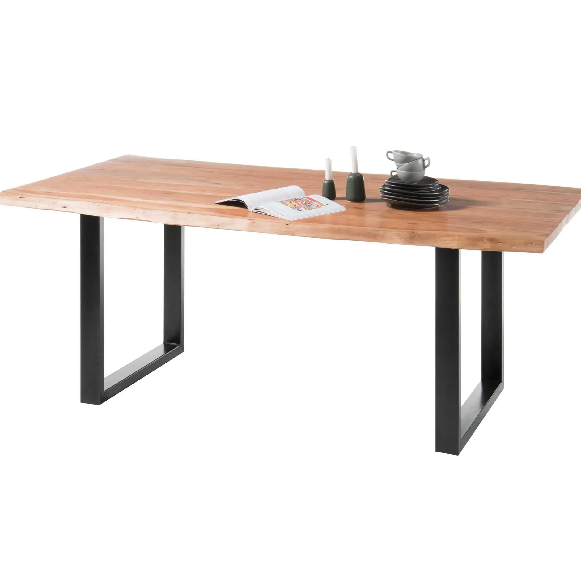 Esstisch Indra rechteckig 180x90cm - Akazienplatte und schwarze Beine