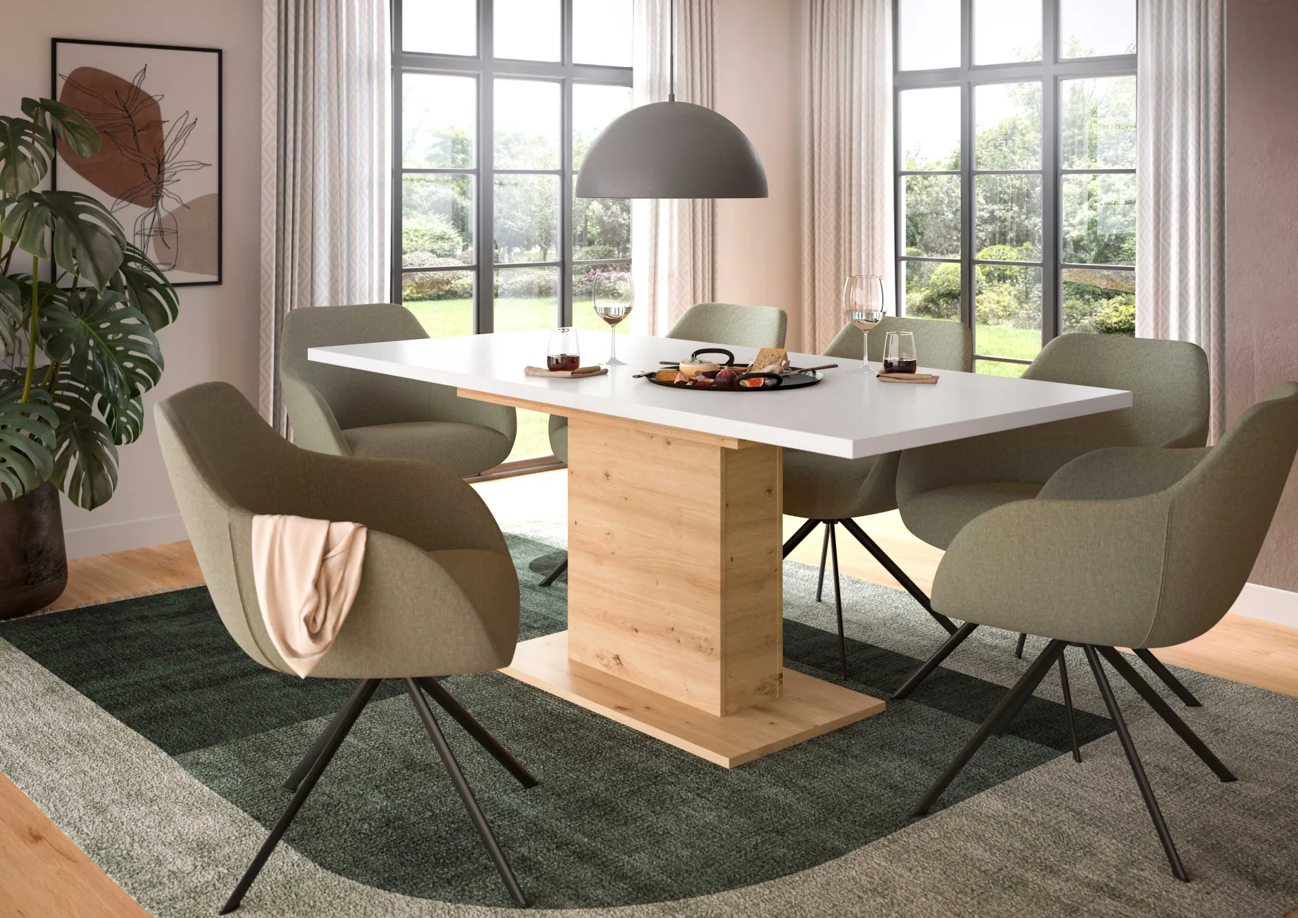 Esstisch Motion Emob - weiß/Artisan, 150-190x76x90 cm
