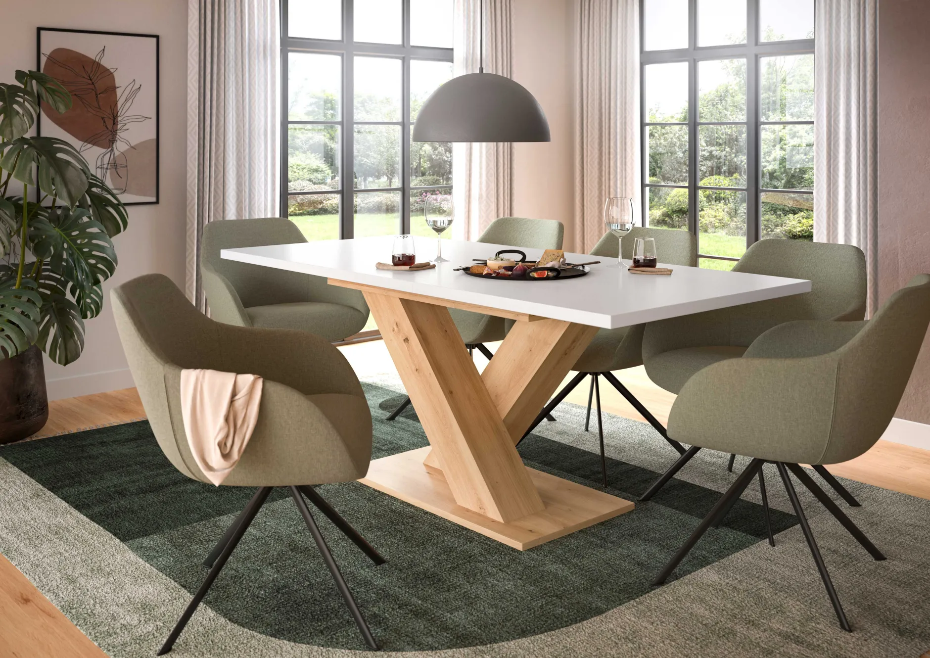 Esstisch Motion Emob – weiß/Artisan – 150-190x76x90 cm