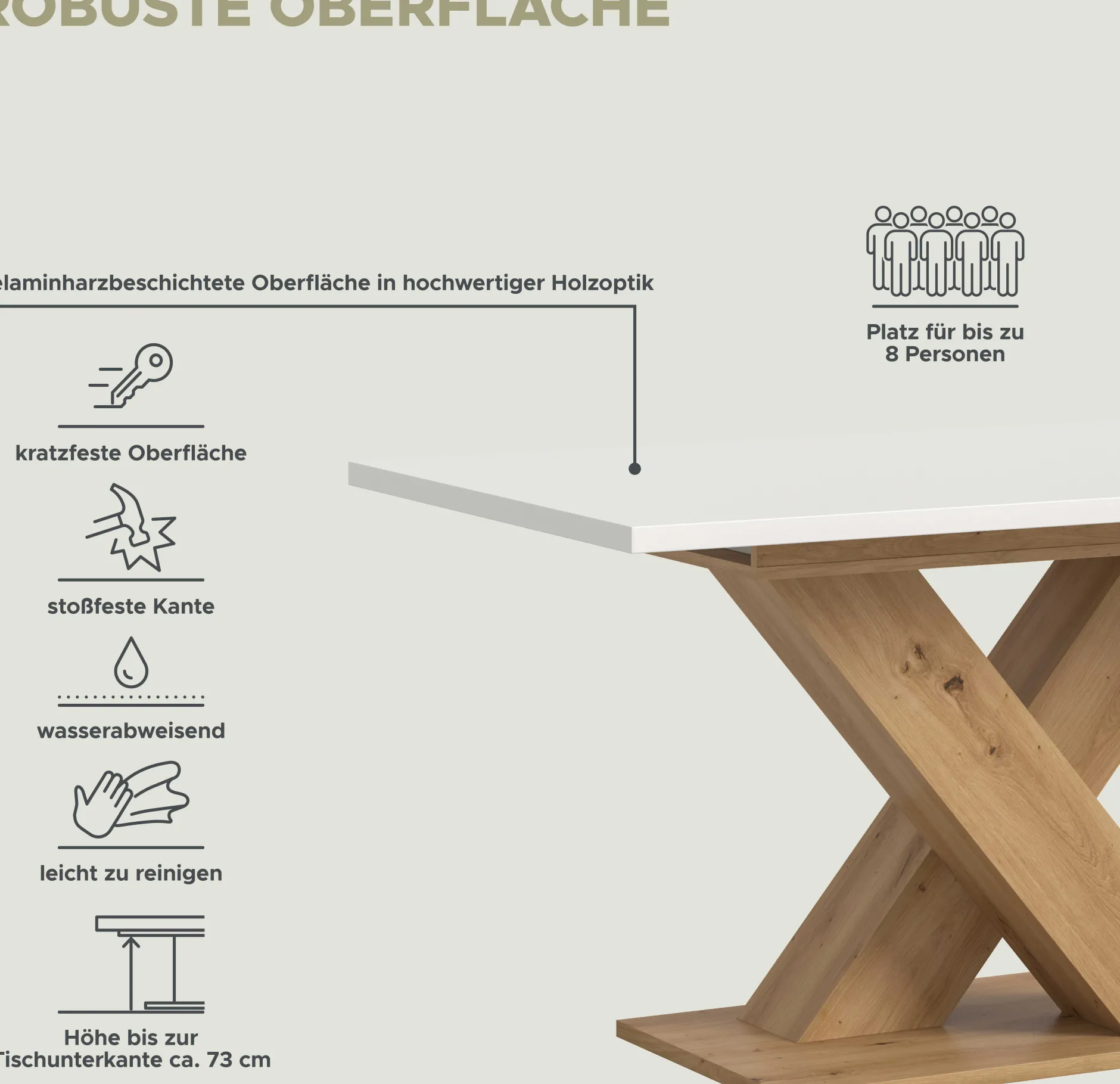Esstisch Motion Emob – weiß/Artisan – 150-190x76x90 cm