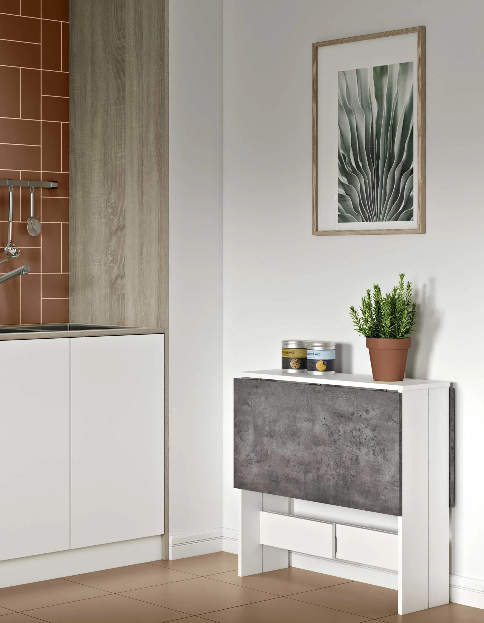 Esstisch Papillon 103 cm - weiß/Beton