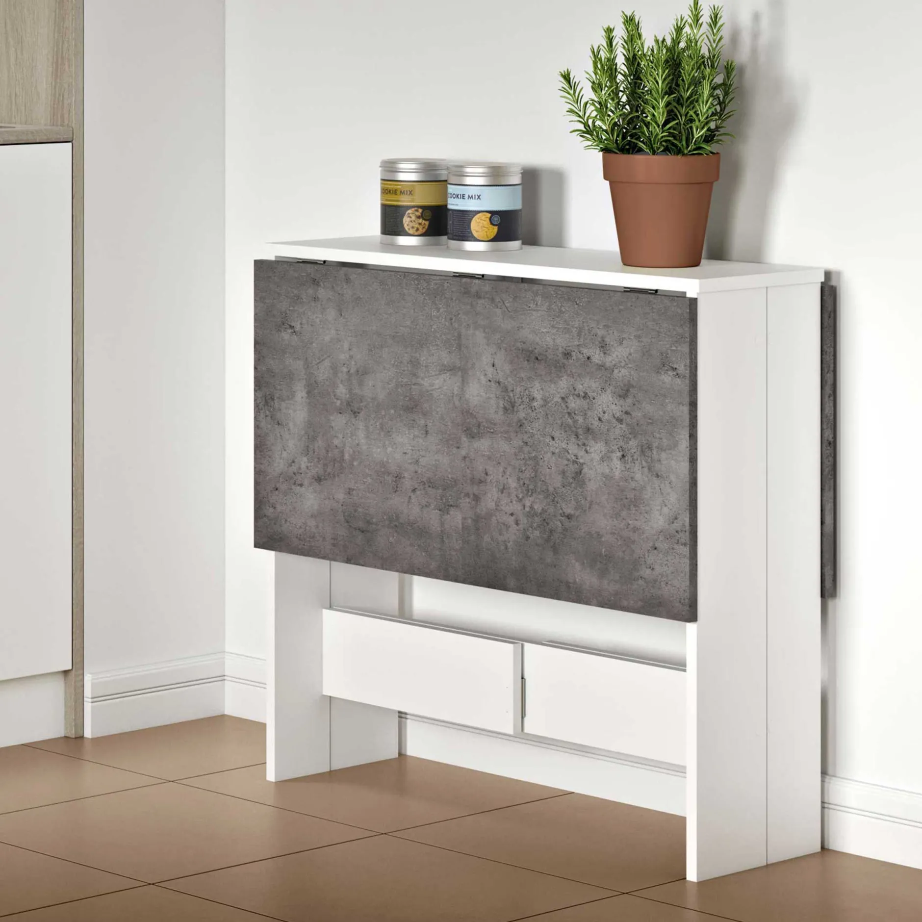 Esstisch Papillon 103 cm - weiß/Beton