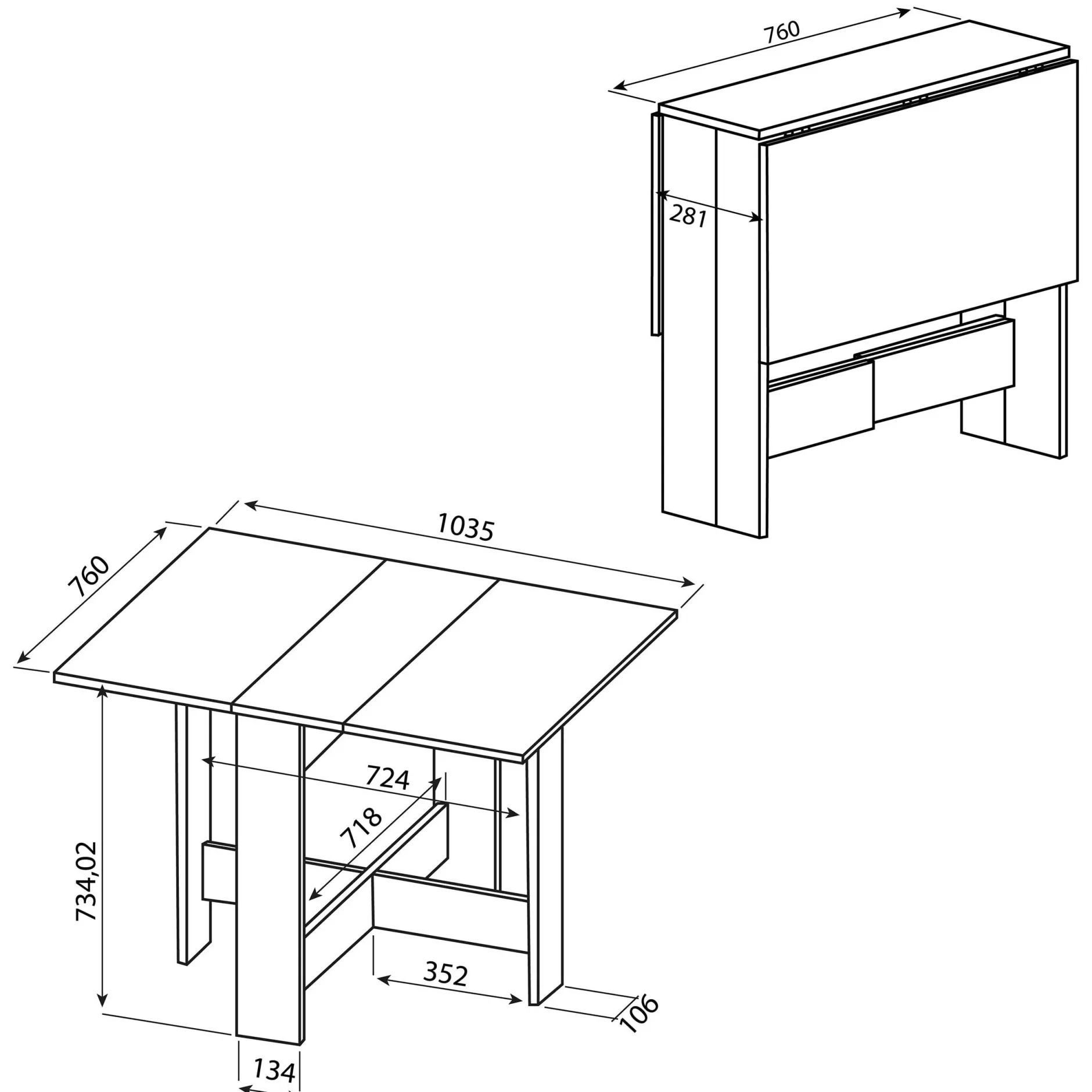 Esstisch Papillon 103 cm - weiß/Beton