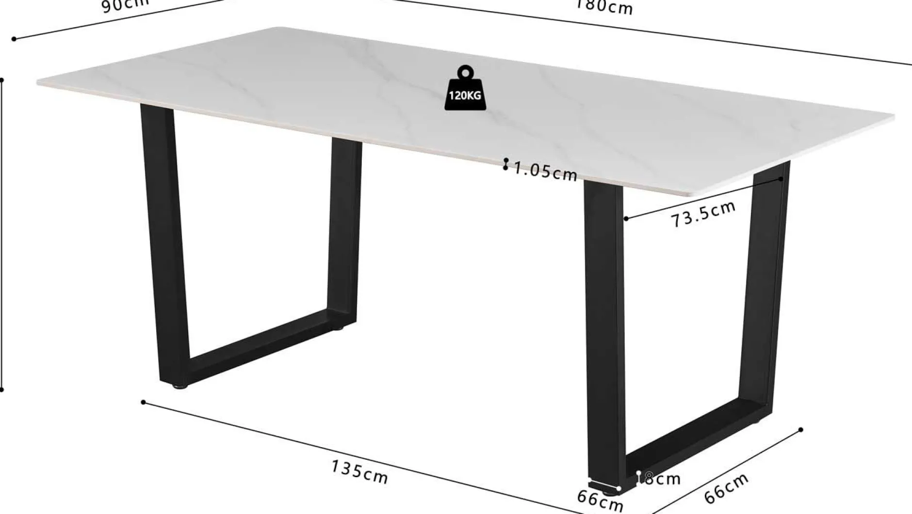 Esstisch Poseidon - 180x90x75cm - gesinterter Stein - Marmor