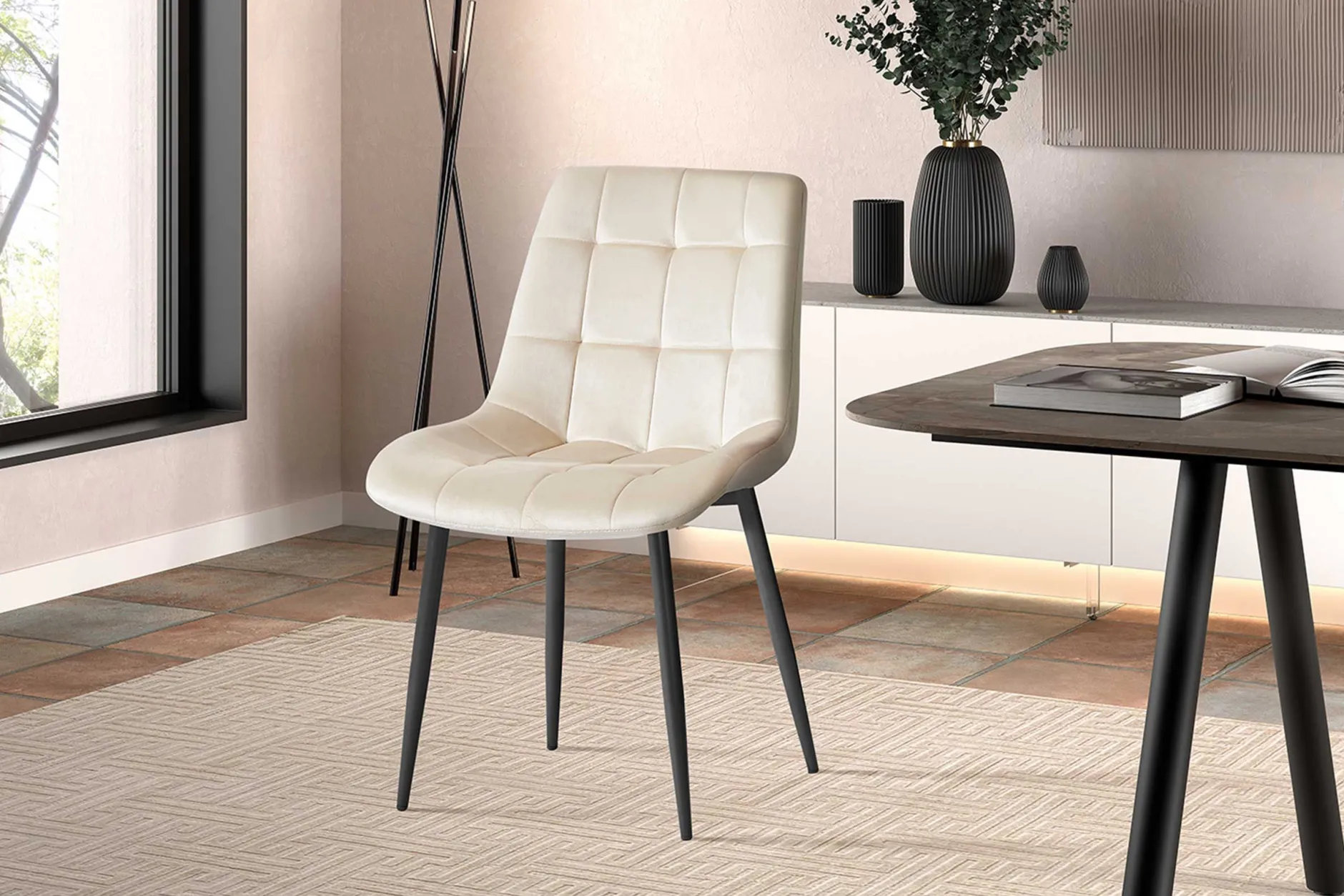Esstischstuhl Tanja beige Samt