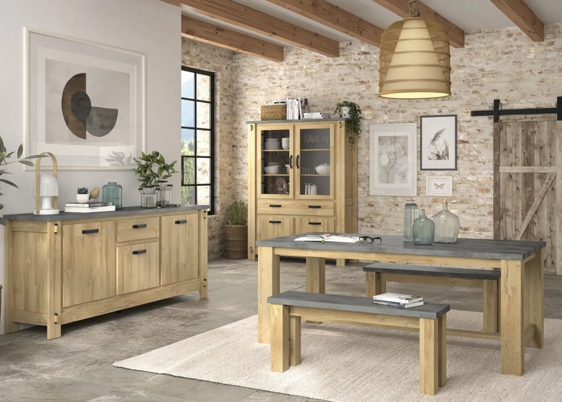 Esszimmerbank Louane 110x30cm - Eiche/Beton
