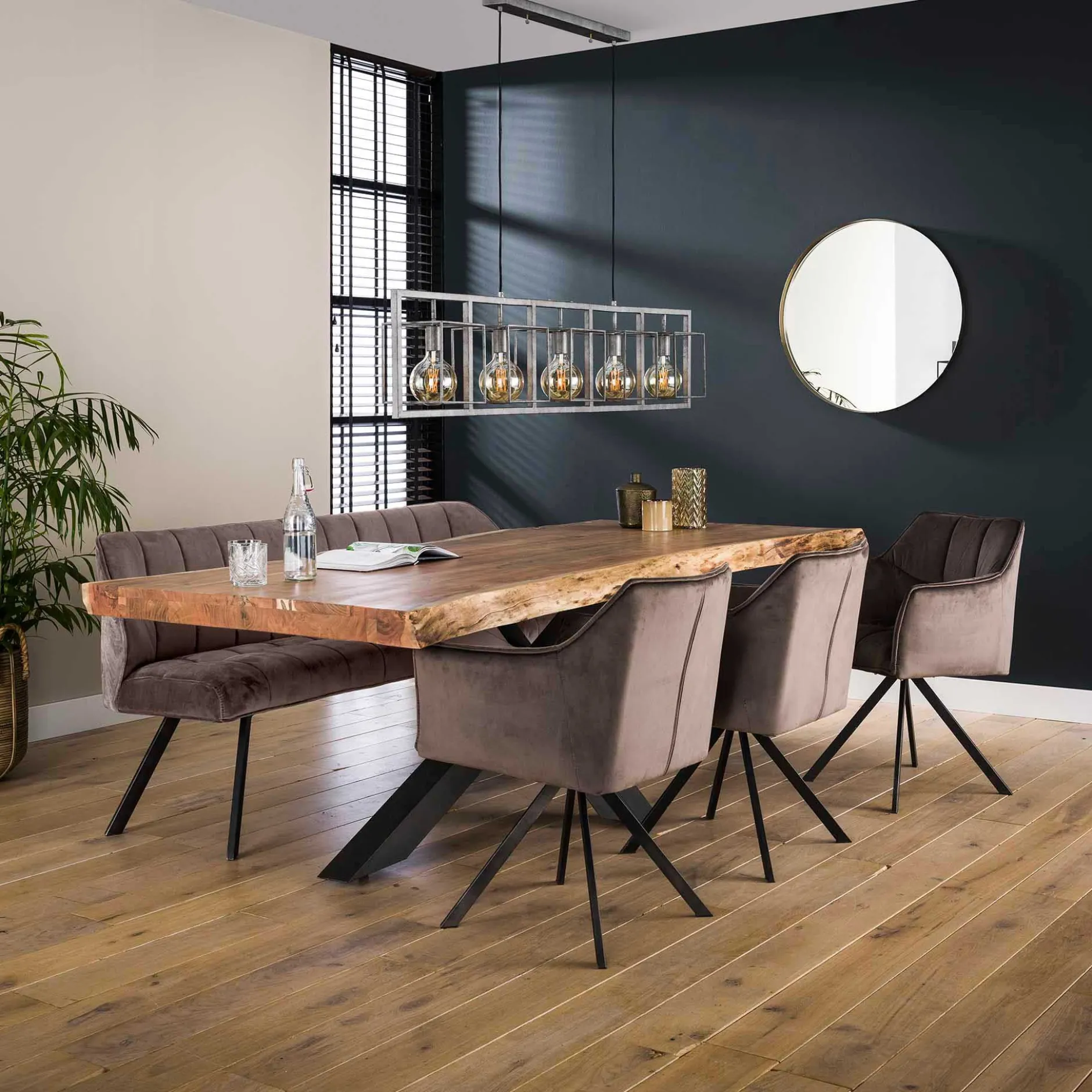 Esszimmerbank Rilla 180cm Samt - anthrazit