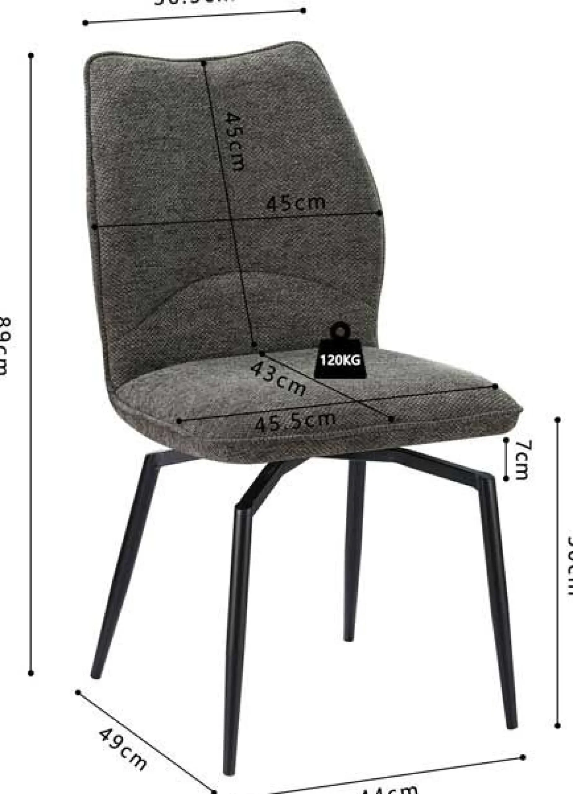 Esszimmer-Drehstuhl Lara - 46x60x89cm - grau