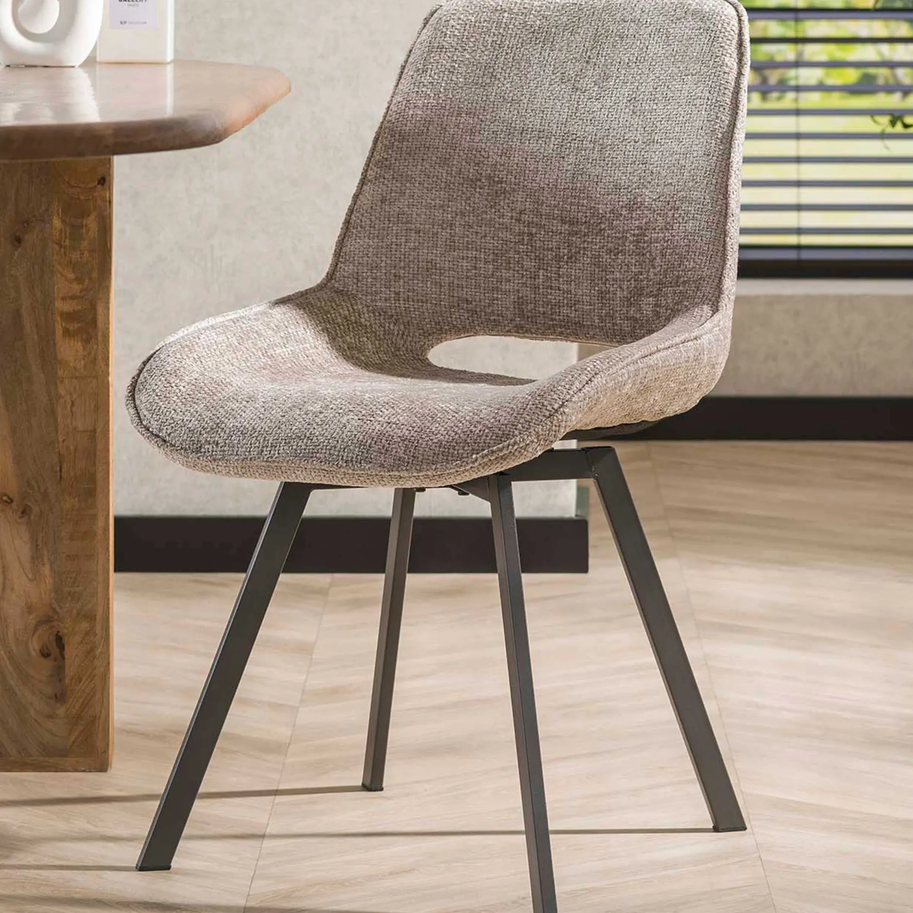 Esszimmer-Drehstuhl Nuria - Chenille-Stoff sand