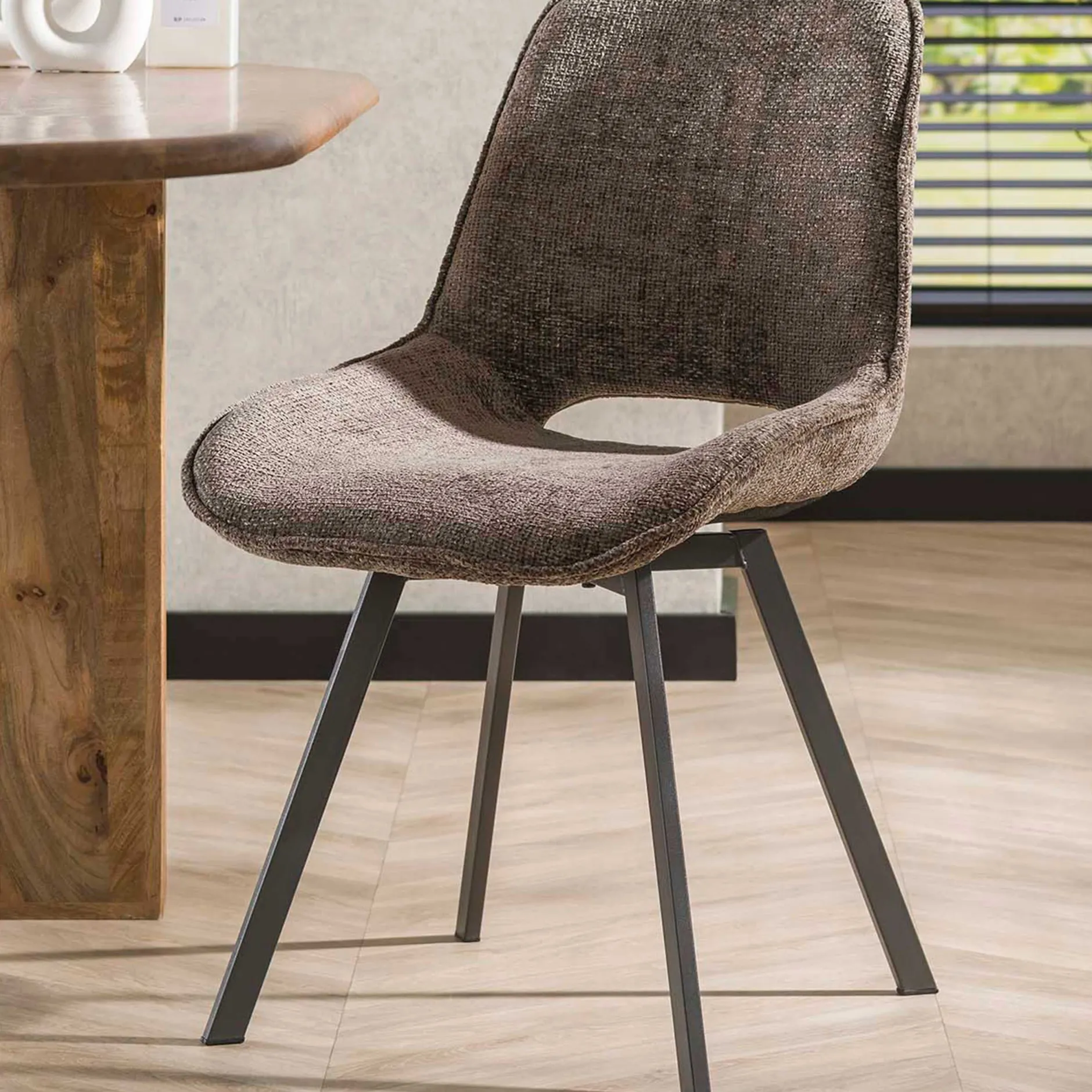 Esszimmer-Drehstuhl Nuria - Chenille-Stoff taupe