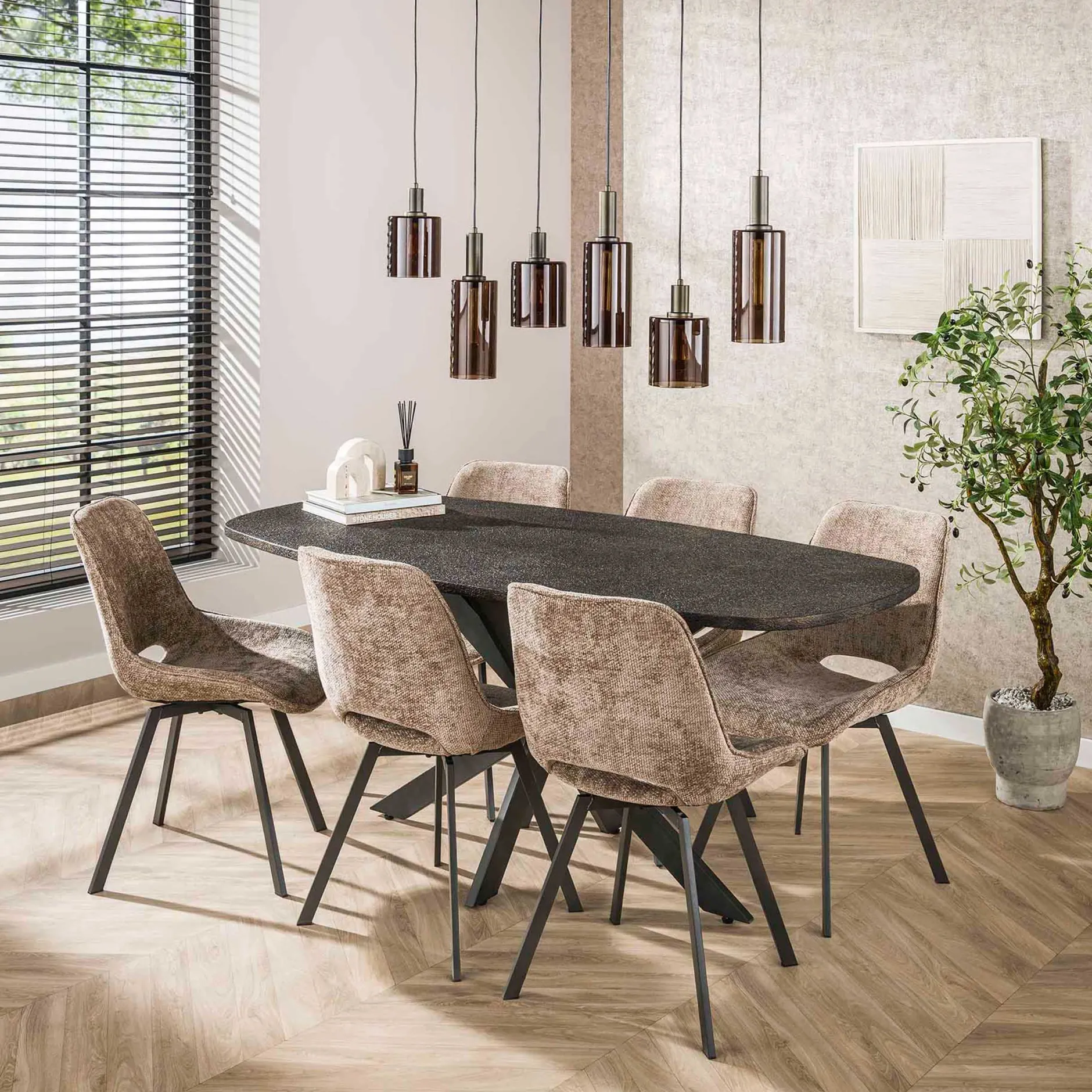 Esszimmer-Drehstuhl Nuria - champagnerfarbener Chenille-Stoff
