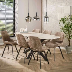 Esszimmer-Drehstuhl Nuria - champagnerfarbener Chenille-Stoff