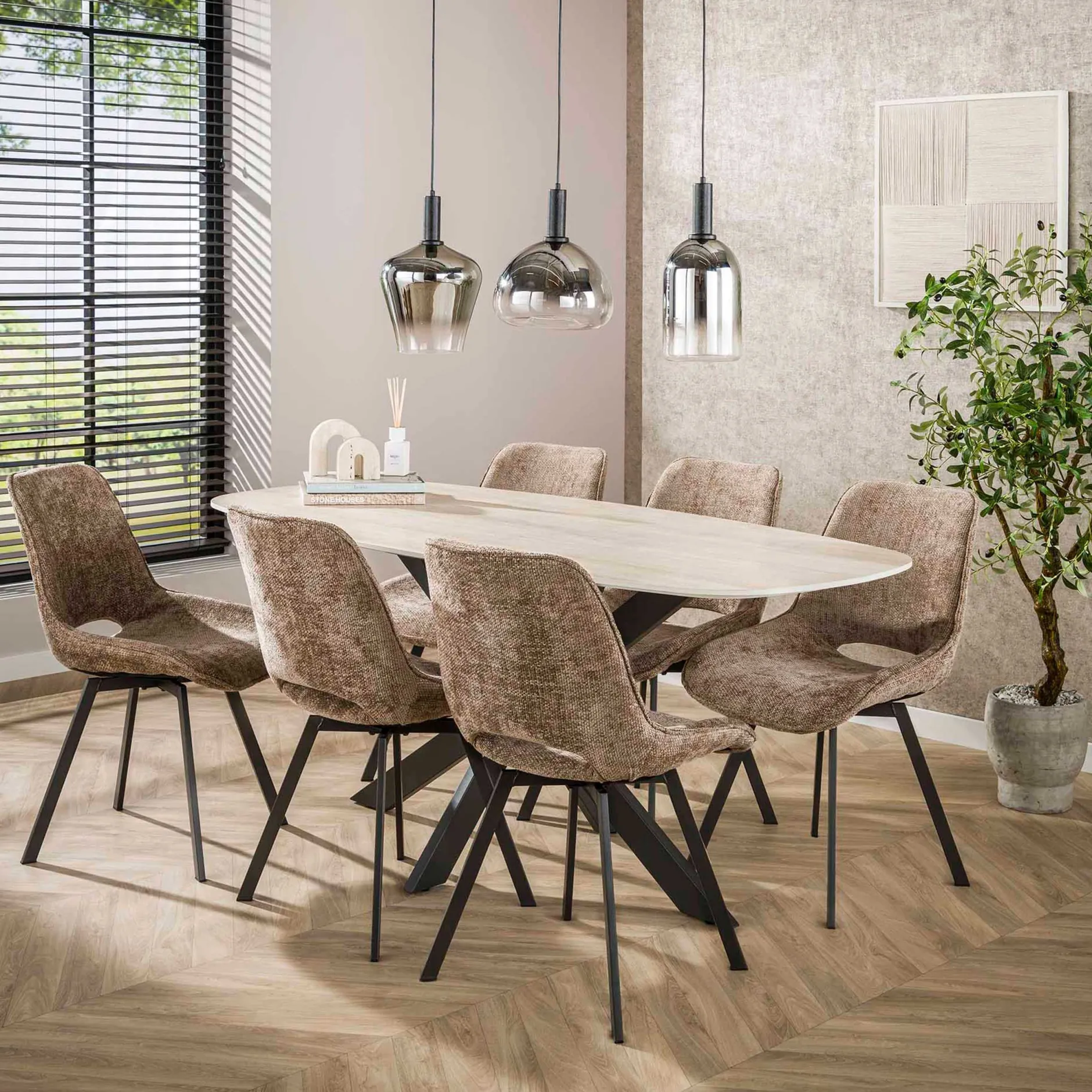 Esszimmer-Drehstuhl Nuria - champagnerfarbener Chenille-Stoff