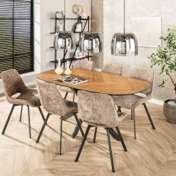 Esszimmer-Drehstuhl Nuria - champagnerfarbener Chenille-Stoff