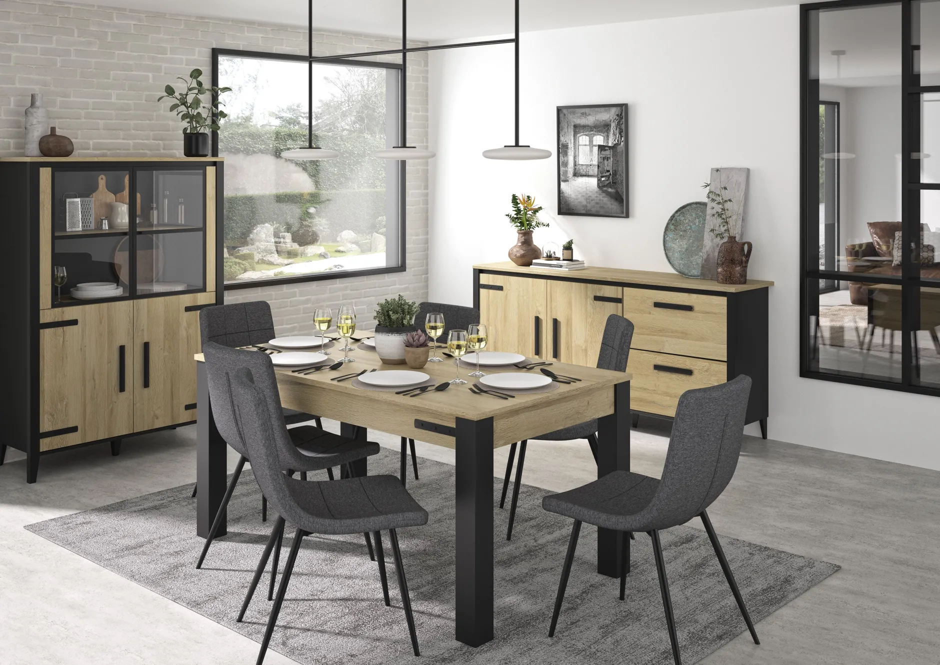 Esszimmergarnitur Kork | Esstisch, Vitrine, Anrichte | Gold Oak Design