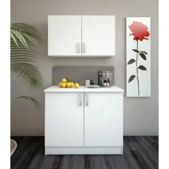Esszimmergarnitur Nova - Küchenschrank & Oberschrank - Weiß/MDF