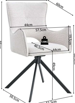 Esszimmerstuhl Billy - 58x60x88cm - drehbar - ecru