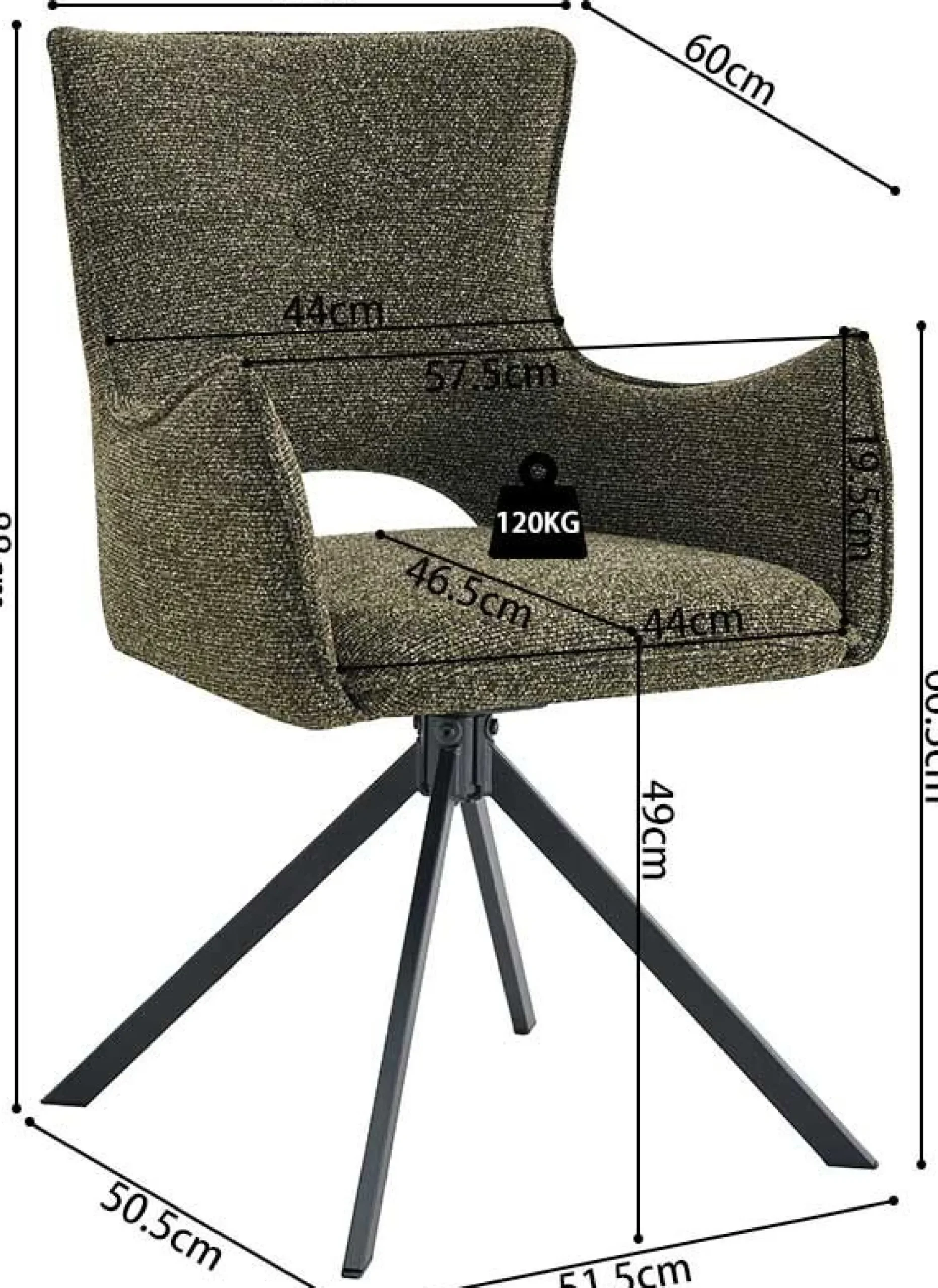 Esszimmerstuhl Billy - 58x60x88cm - drehbar - grün