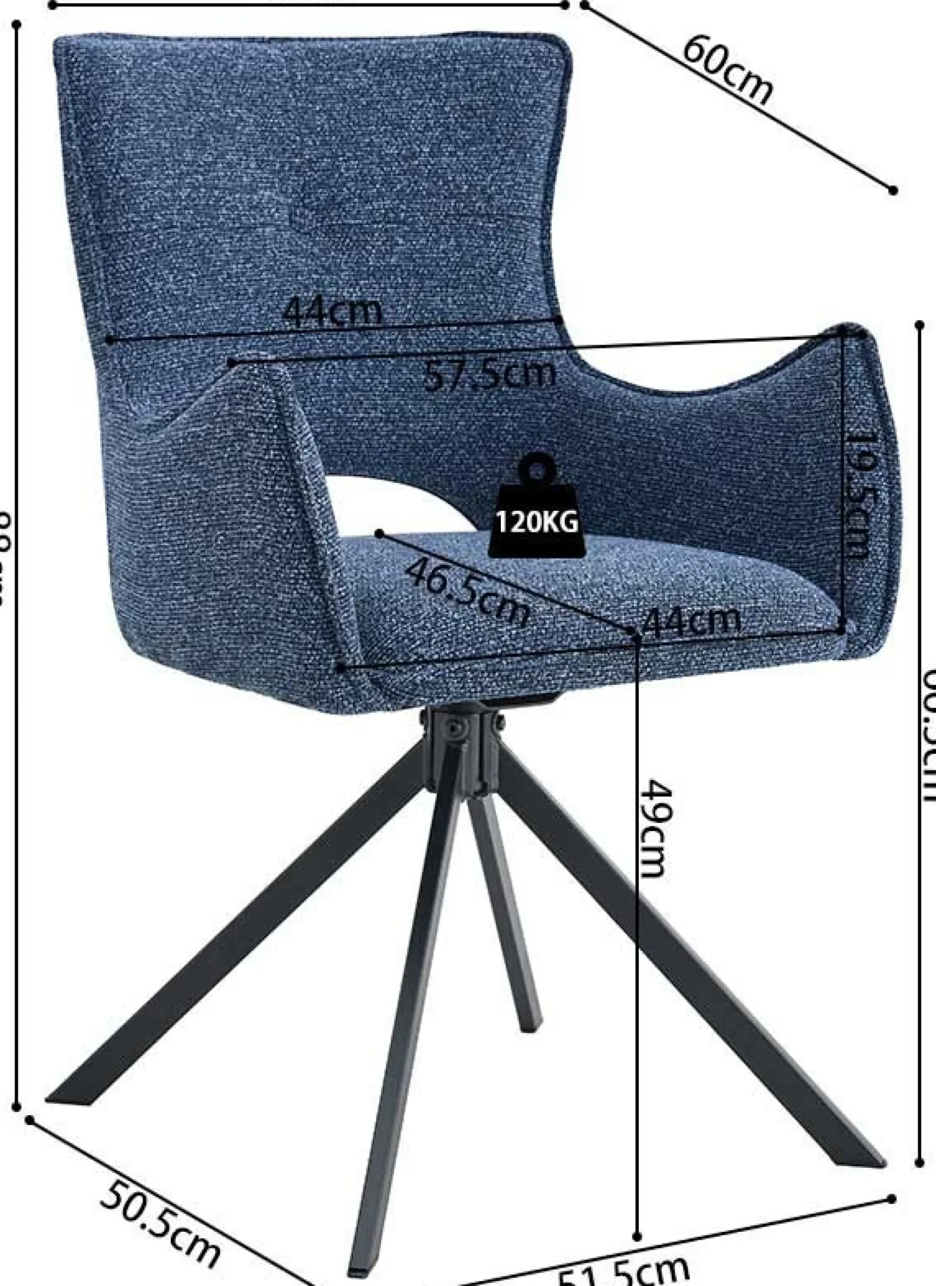 Esszimmerstuhl Billy - 58x60x88cm - drehbar - blau