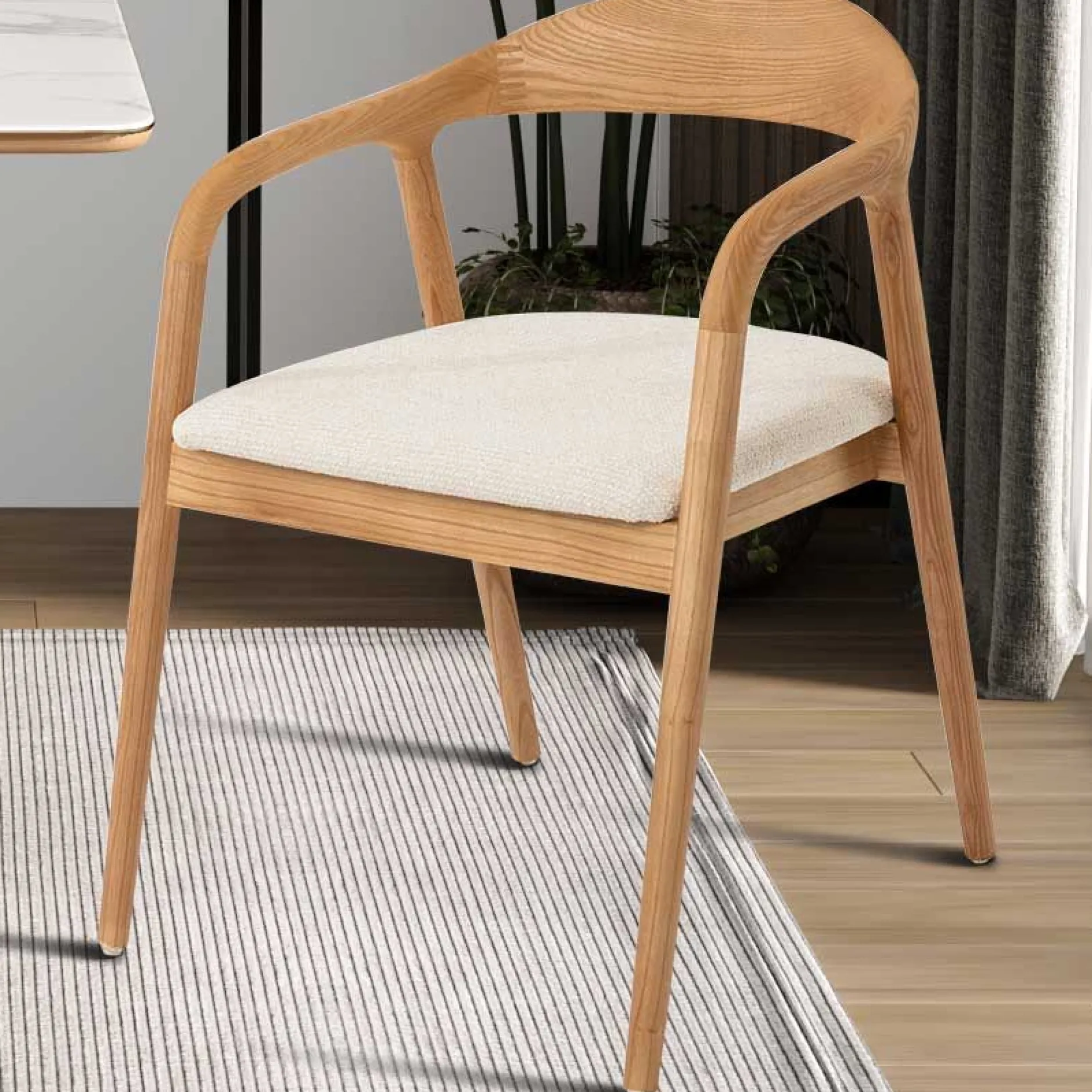 Esszimmerstuhl Claire - 57x66x74cm - beige Stoff/Essenholz