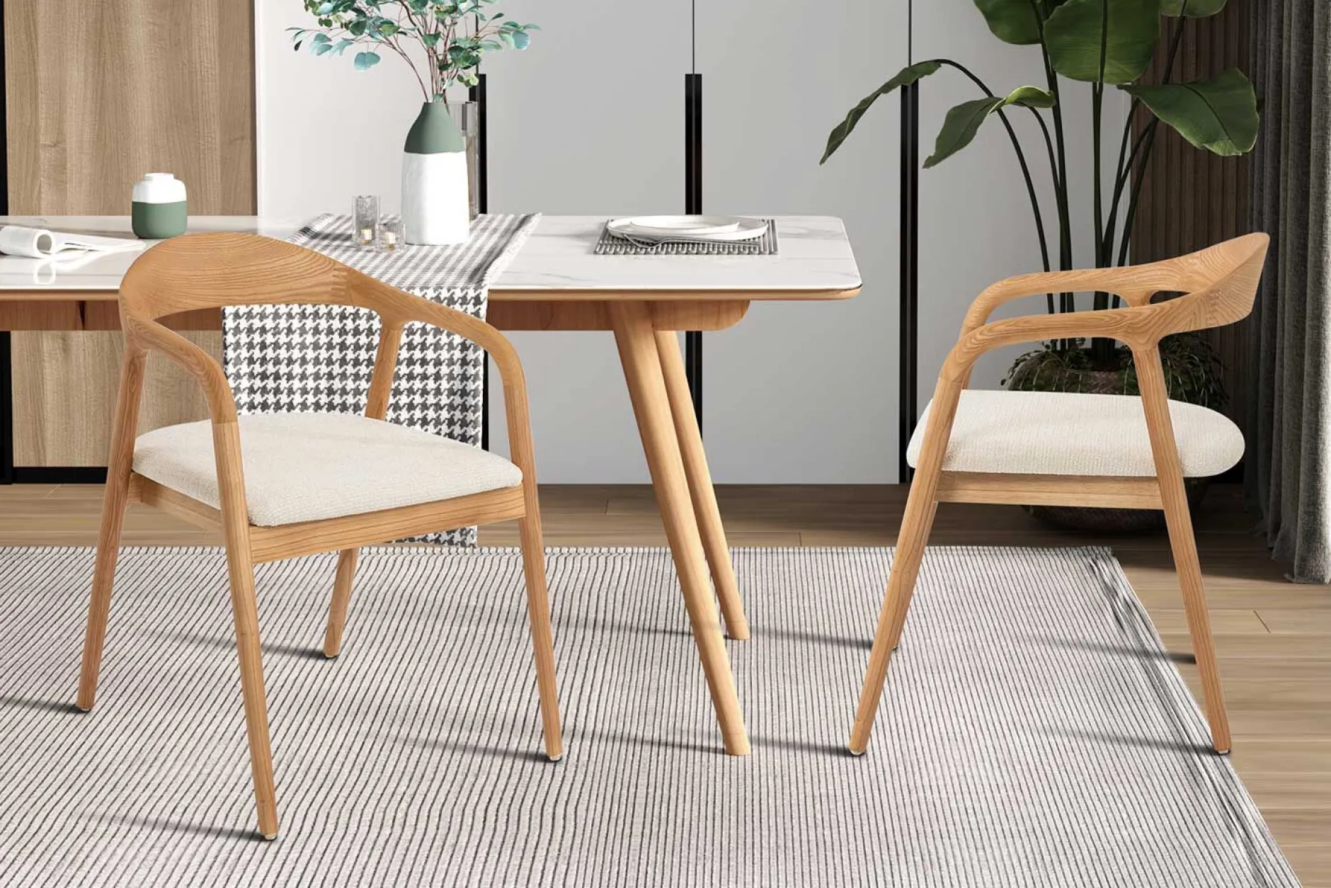 Esszimmerstuhl Claire - 57x66x74cm - beige Stoff/Essenholz
