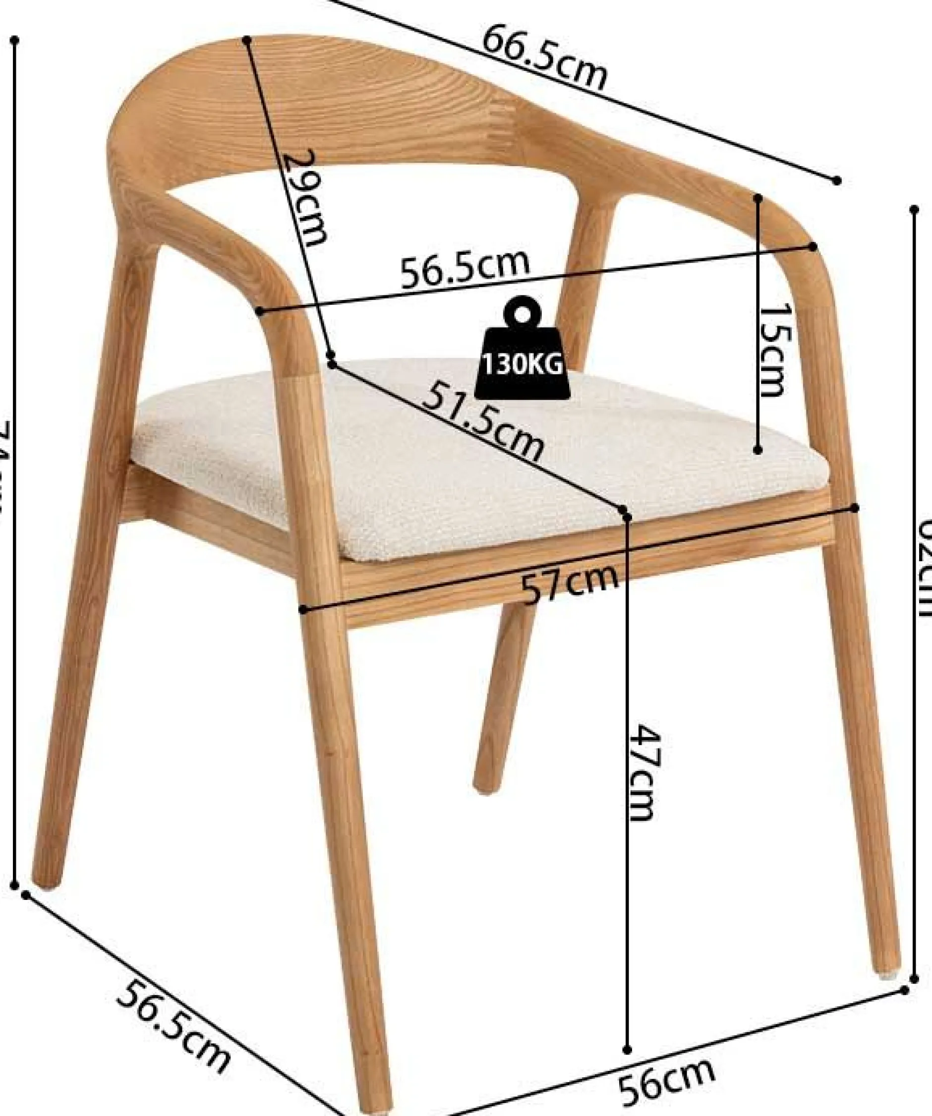 Esszimmerstuhl Claire - 57x66x74cm - beige Stoff/Essenholz