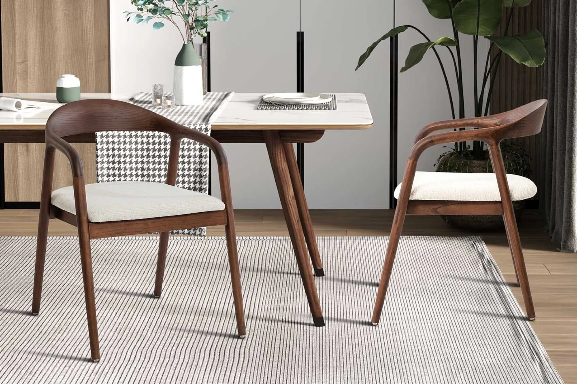 Esszimmerstuhl Claire - 57x66x74cm - beige Stoff/Walnuss