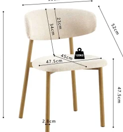 Esszimmerstuhl Coco - 53x52x78cm - Metall/beiger Stoff