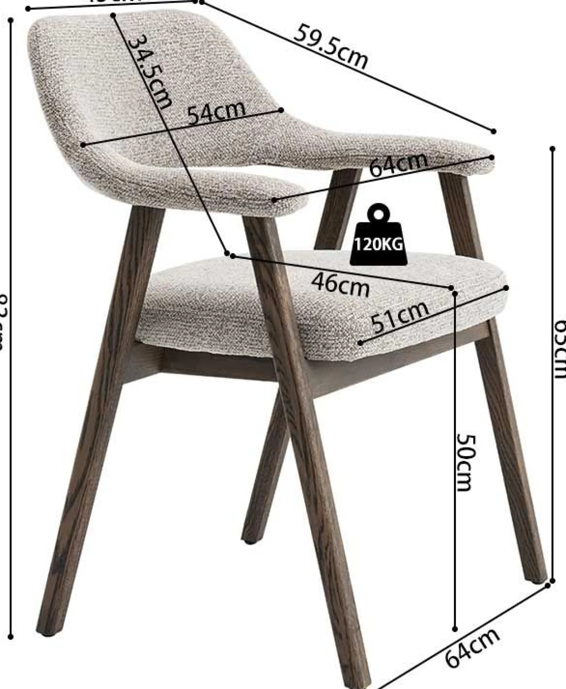 Esszimmerstuhl Coralie - 64x59.5x83cm - Eiche rauch/beige Stoff