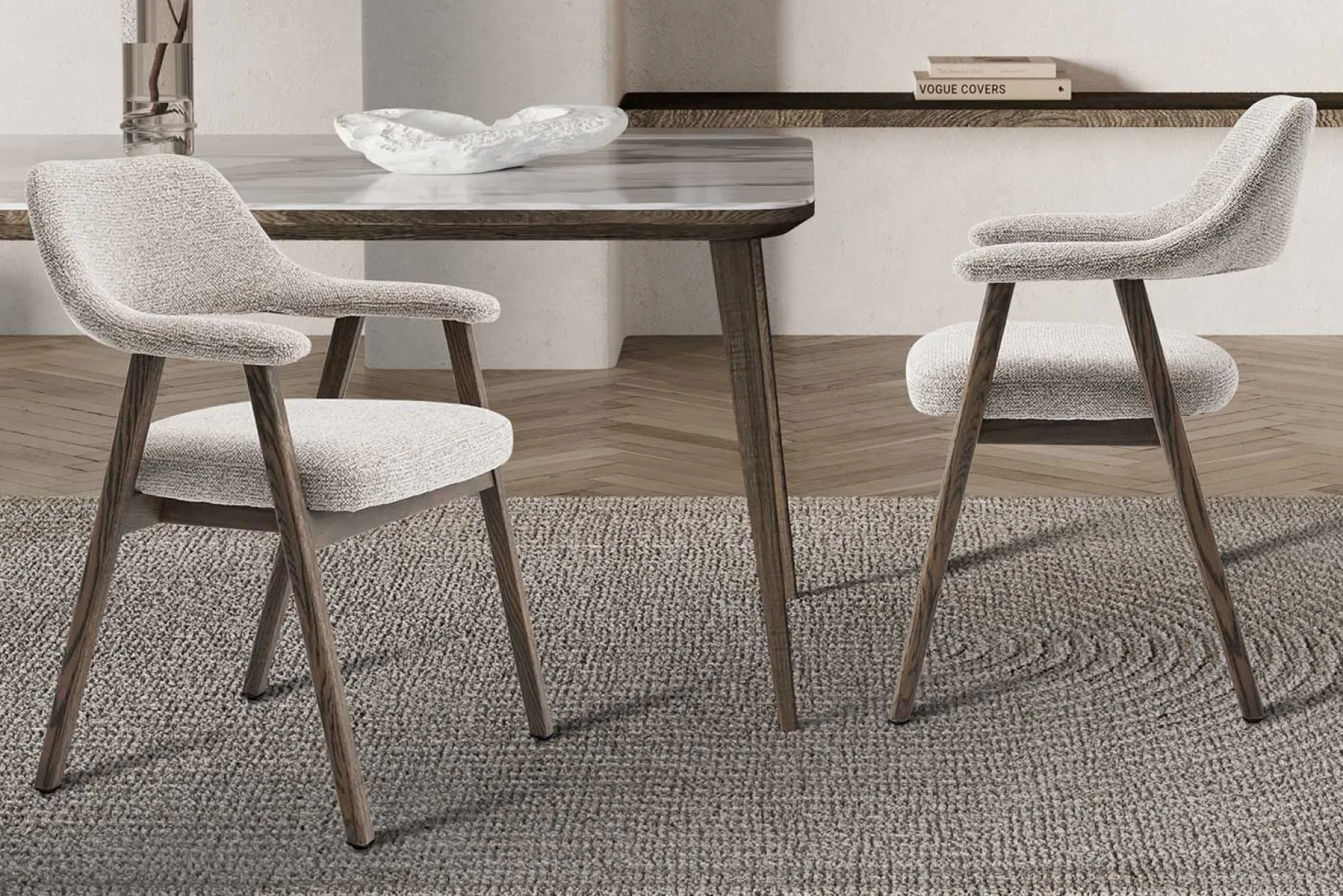 Esszimmerstuhl Coralie - 64x59.5x83cm - Eiche rauch/beige Stoff